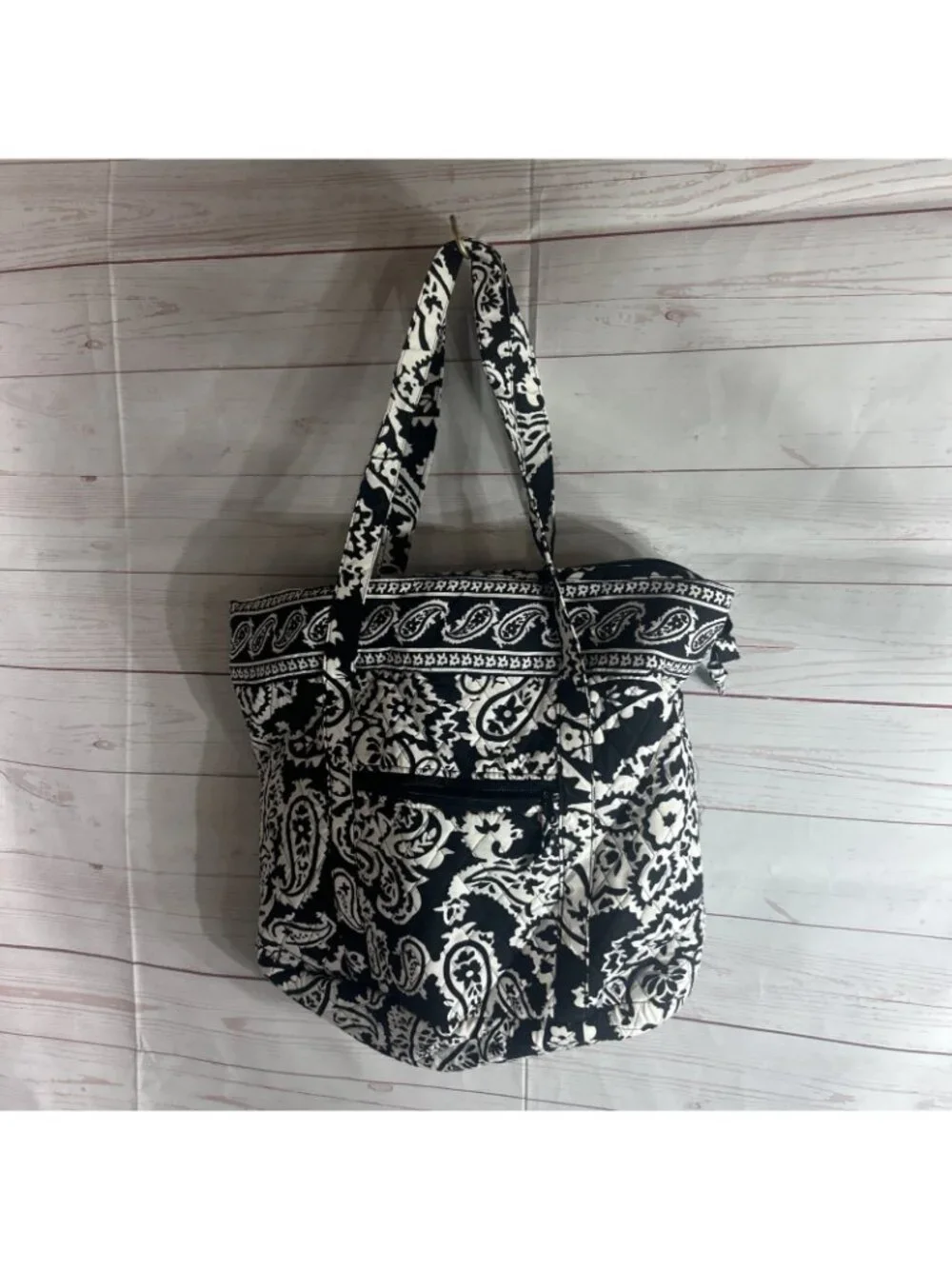 Unbranded Black White Paisley Floral Zip Tote W/ Sides Diaper Travel Work Bag
